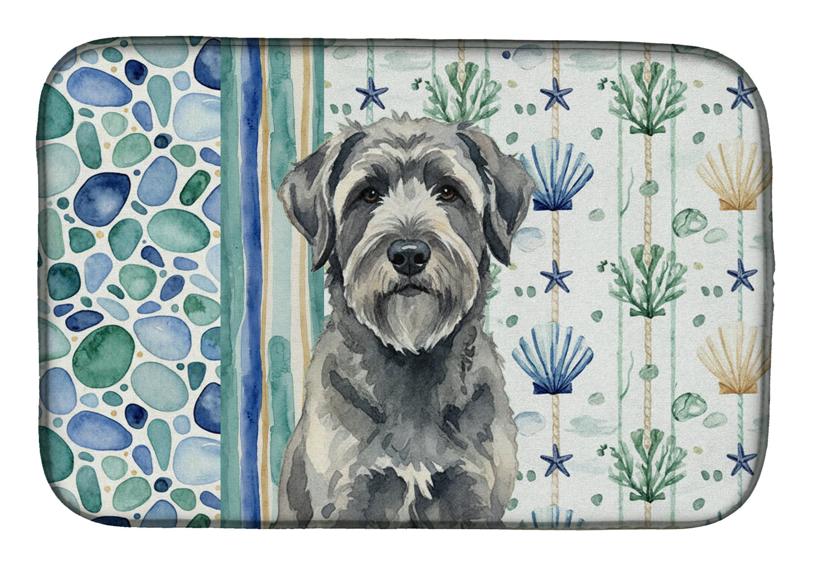 Gray Bouvier des Flandres Coastal Sea Glass Dish Drying Mat Absorbent Dish Drying Mat Pad for Kitchen Counter Dish Drainer Mat for Countertop, 14 x 21", Multicolor