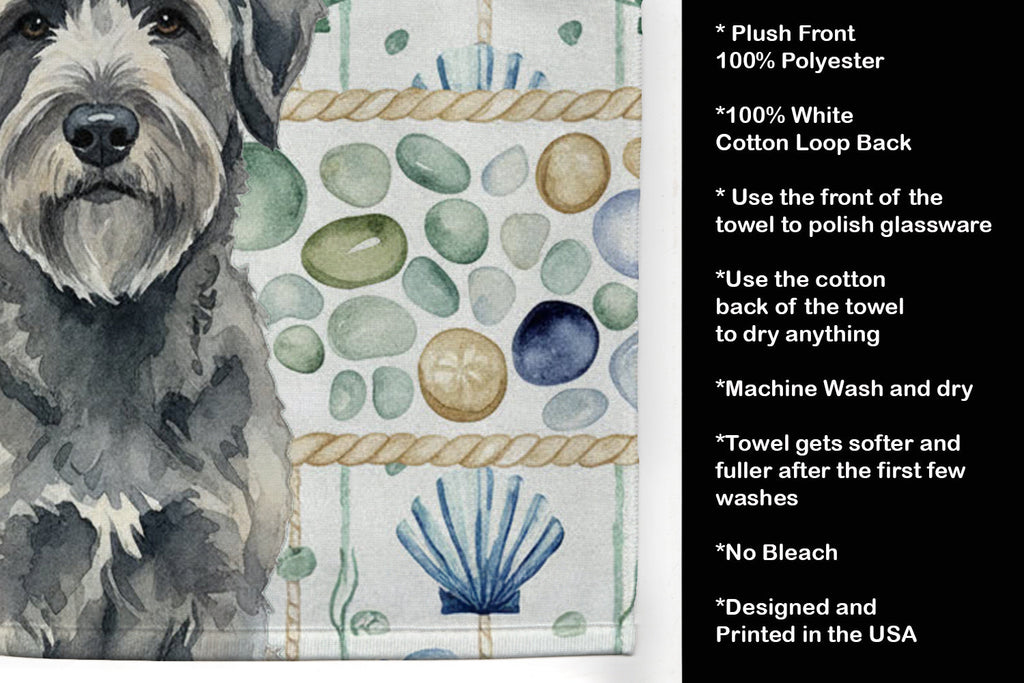 Gray Bouvier des Flandres Coastal Sea Glass Kitchen Towel Velour Plush Front and Cotton Loop Back Machine Washable
