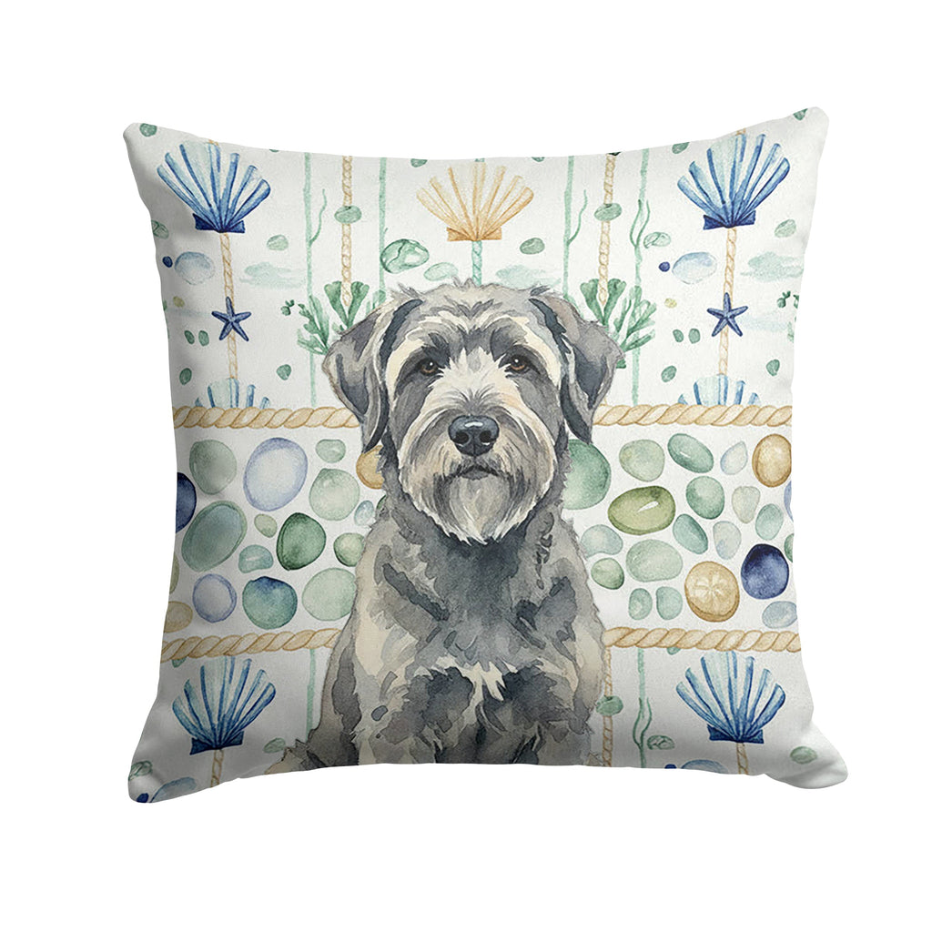 Gray Bouvier des Flandres Coastal Sea Glass Decorative Throw Pillow 18x18 Indoor Outdoor Accent Cushion, Fabric Cover with Insert for Sofa, Bed, Porch & Living Room