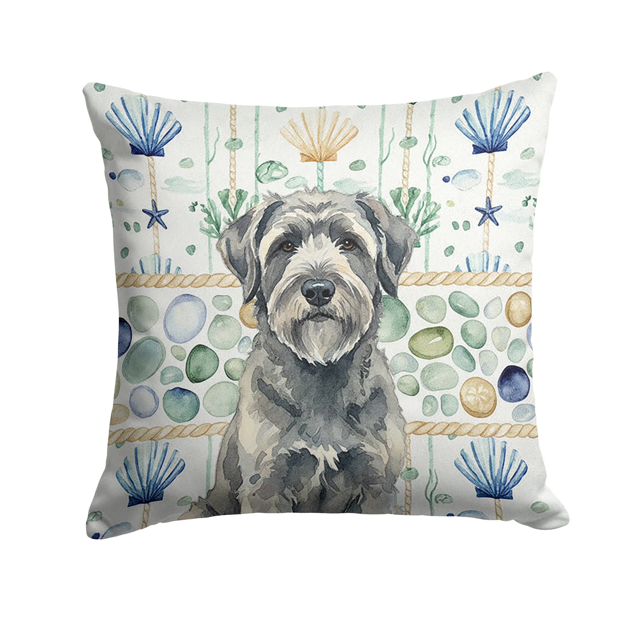 Gray Bouvier des Flandres Coastal Sea Glass Decorative Throw Pillow 18x18 Indoor Outdoor Accent Cushion, Fabric Cover with Insert for Sofa, Bed, Porch & Living Room