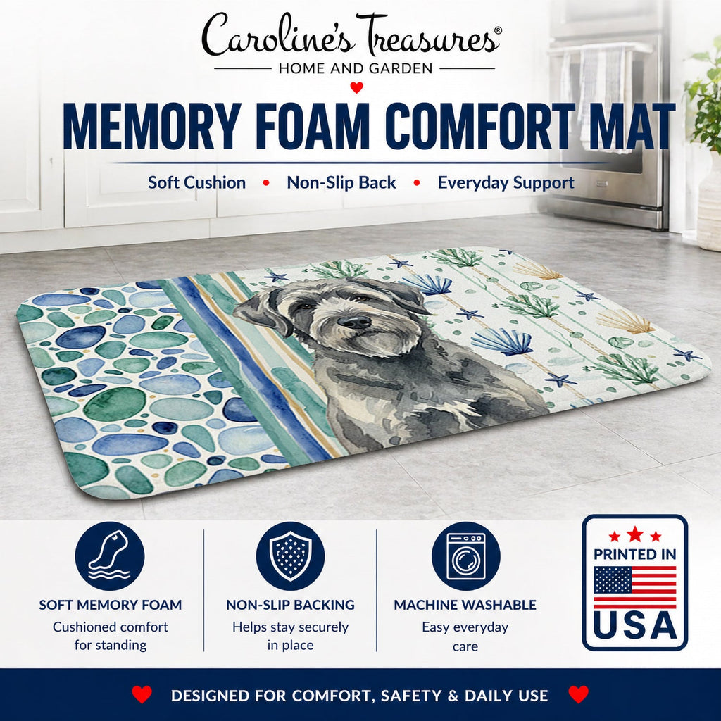 Gray Bouvier des Flandres Coastal Sea Glass Memory Foam Kitchen Mat Machine Washable Anti-Fatigue Cushion Comfort Bath or Kitchen Rug