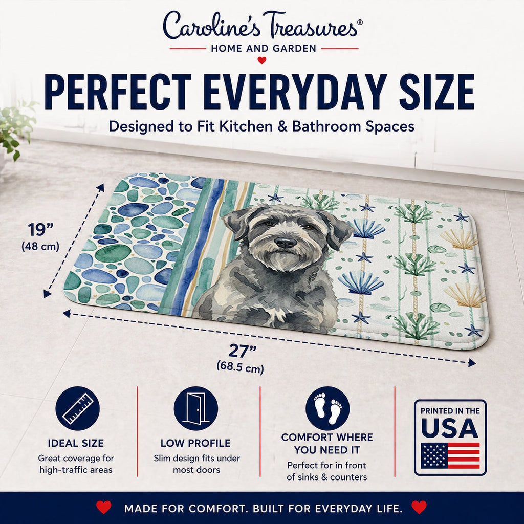 Gray Bouvier des Flandres Coastal Sea Glass Memory Foam Kitchen Mat Machine Washable Anti-Fatigue Cushion Comfort Bath or Kitchen Rug