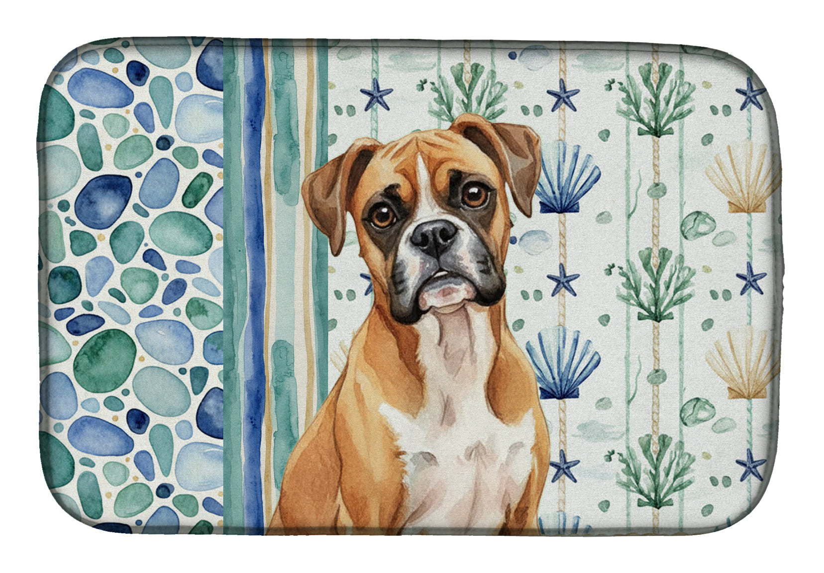 Boxer Coastal Sea Glass Dish Drying Mat Absorbent Dish Drying Mat Pad for Kitchen Counter Dish Drainer Mat for Countertop, 14 x 21", Multicolor