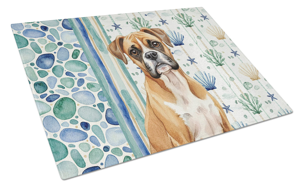Boxer Coastal Sea Glass Cutting Board Tempered Glass Kitchen Cutting Surface, Heat Resistant Chopping, Non-Slip Feet, Food Prep & Serving