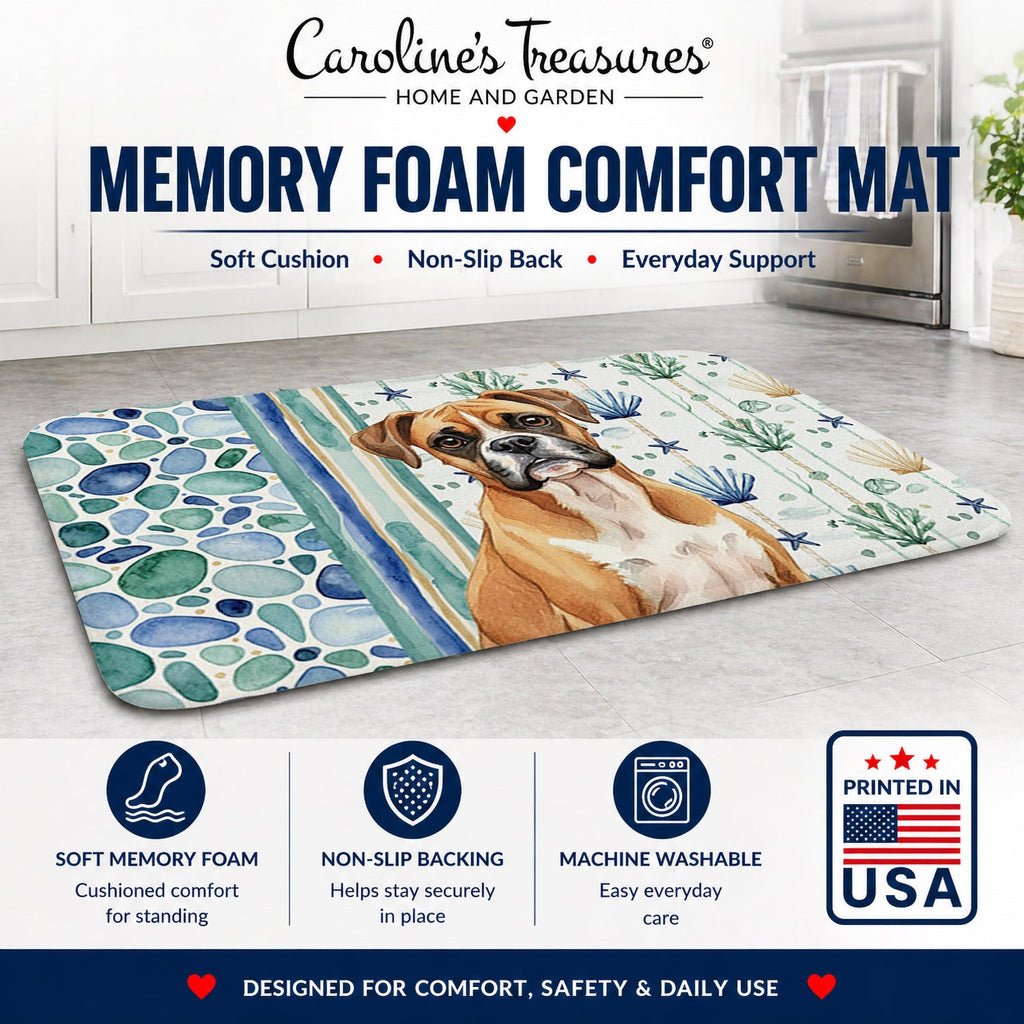 Boxer Coastal Sea Glass Memory Foam Kitchen Mat Machine Washable Anti-Fatigue Cushion Comfort Bath or Kitchen Rug