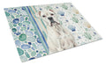 White Boxer Coastal Sea Glass Cutting Board Tempered Glass Kitchen Cutting Surface, Heat Resistant Chopping, Non-Slip Feet, Food Prep & Serving