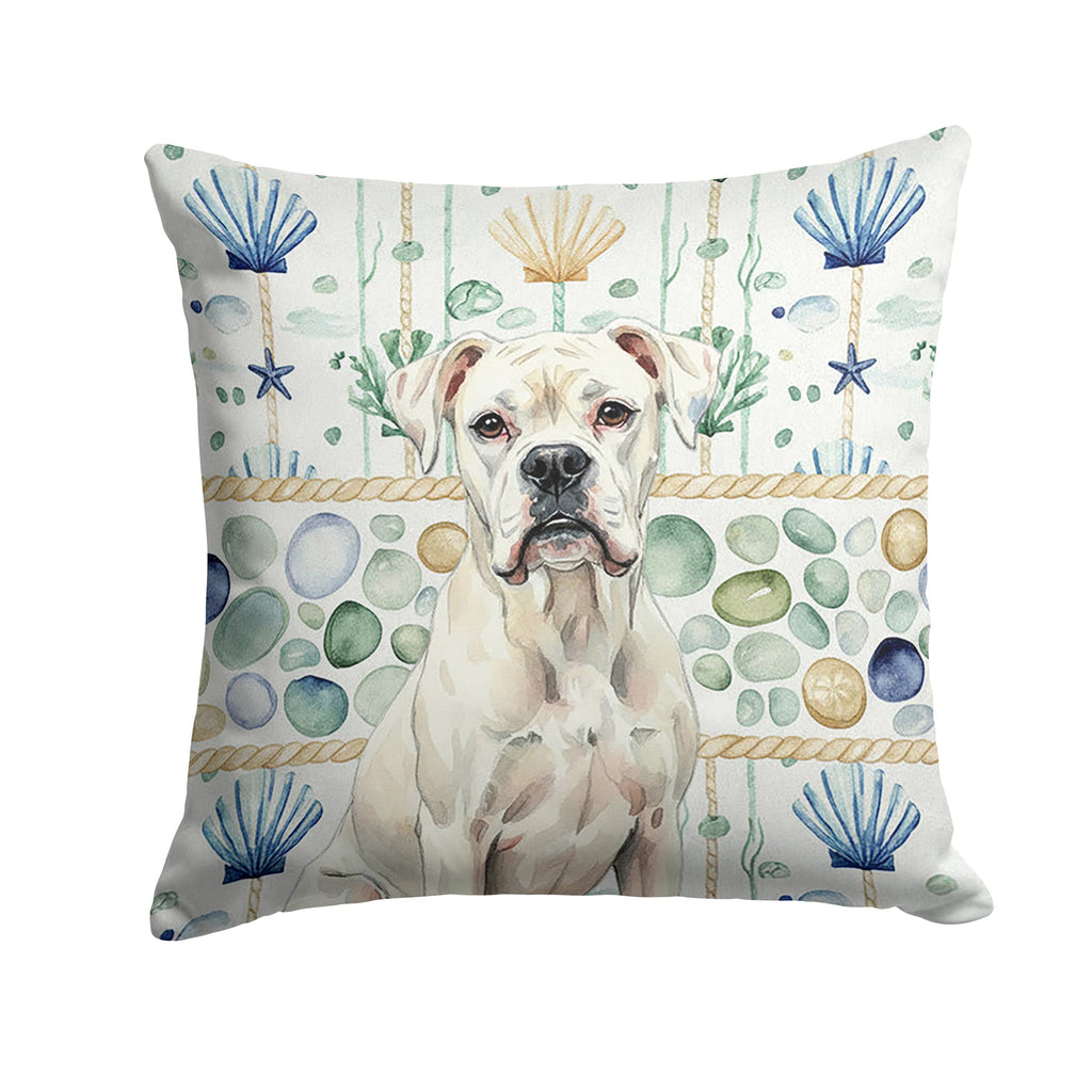 White Boxer Coastal Sea Glass Decorative Throw Pillow 14x14 Indoor Outdoor Accent Cushion, Fabric Cover with Insert for Sofa, Bed, Porch & Living Room