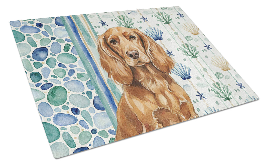 Boykin Spaniel Coastal Sea Glass Cutting Board Tempered Glass Kitchen Cutting Surface, Heat Resistant Chopping, Non-Slip Feet, Food Prep & Serving
