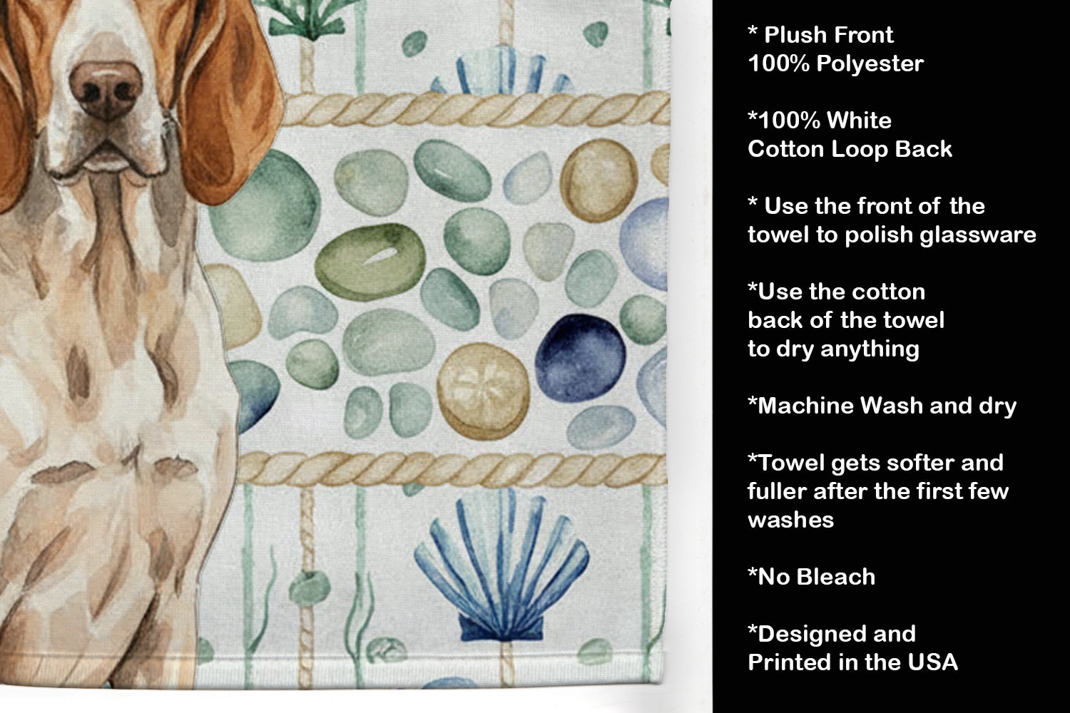Bracco Italiano Coastal Sea Glass Kitchen Towel Velour Plush Front and Cotton Loop Back Machine Washable