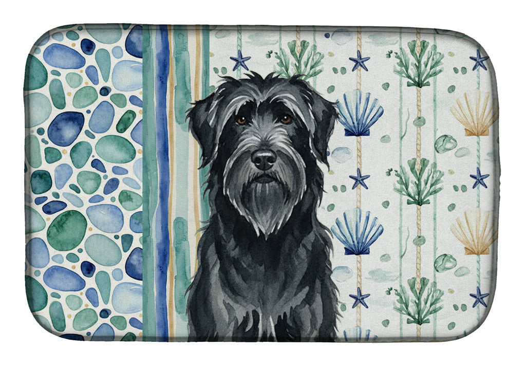 Black Briard Coastal Sea Glass Dish Drying Mat Absorbent Dish Drying Mat Pad for Kitchen Counter Dish Drainer Mat for Countertop, 14 x 21", Multicolor