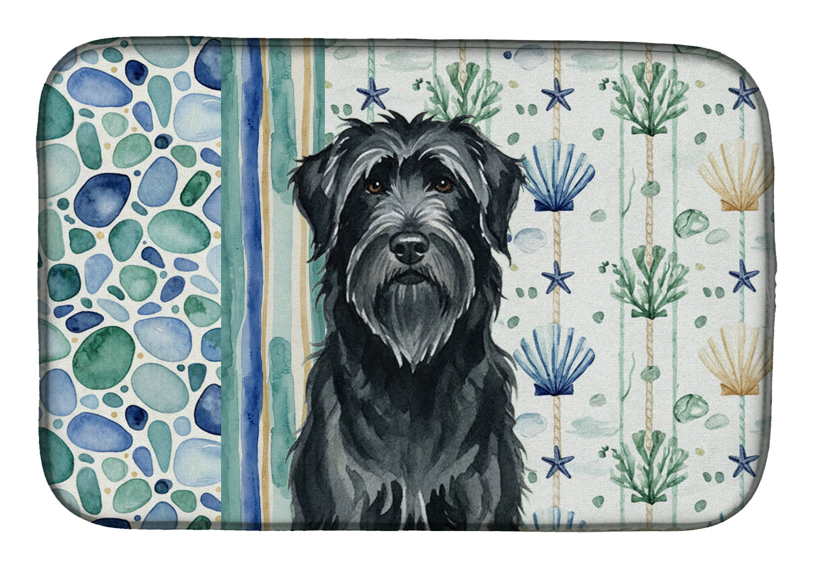 Black Briard Coastal Sea Glass Dish Drying Mat Absorbent Dish Drying Mat Pad for Kitchen Counter Dish Drainer Mat for Countertop, 14 x 21", Multicolor