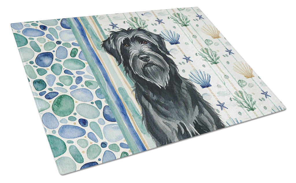 Black Briard Coastal Sea Glass Cutting Board Tempered Glass Kitchen Cutting Surface, Heat Resistant Chopping, Non-Slip Feet, Food Prep & Serving