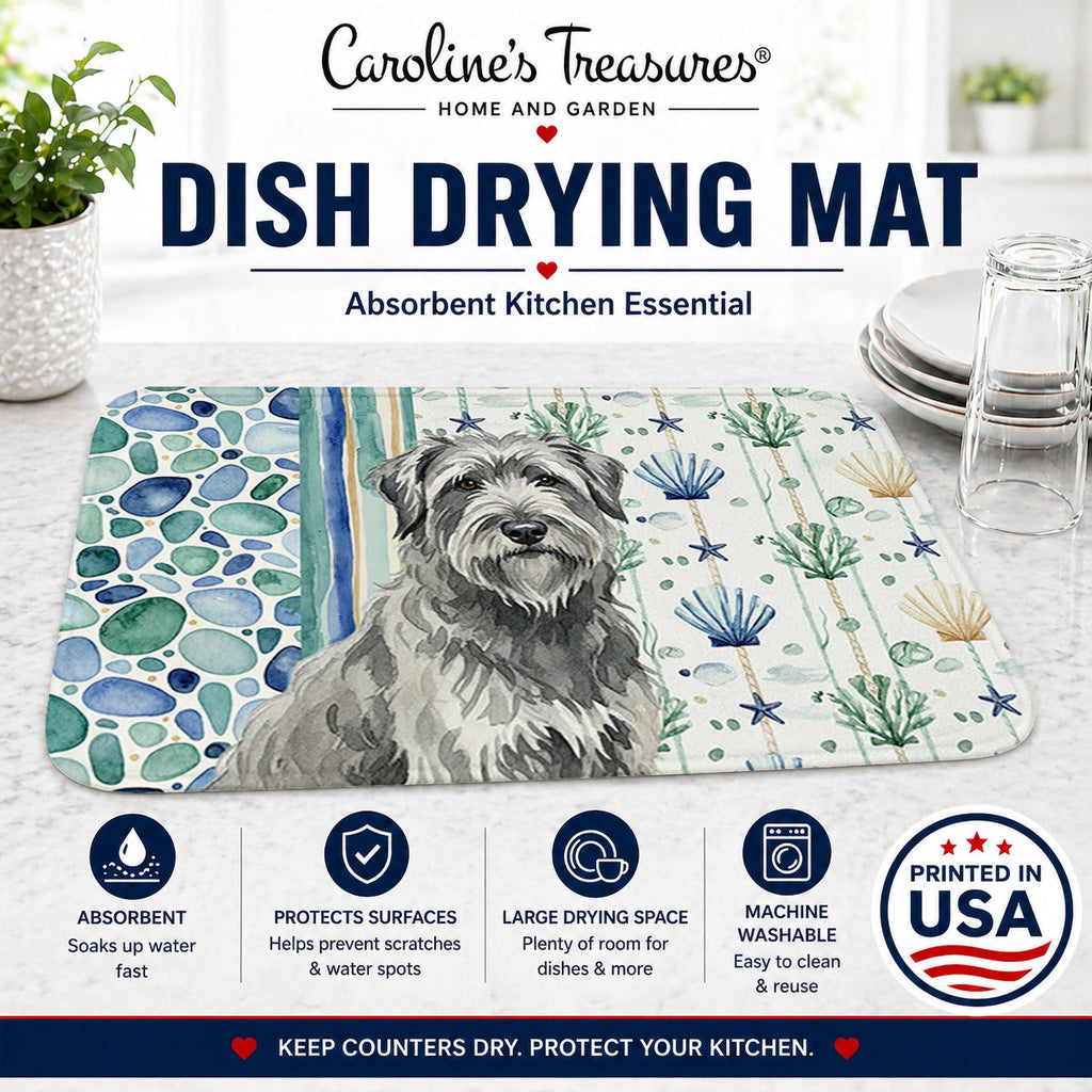 Gray Briard Coastal Sea Glass Dish Drying Mat Absorbent Dish Drying Mat Pad for Kitchen Counter Dish Drainer Mat for Countertop, 14 x 21", Multicolor