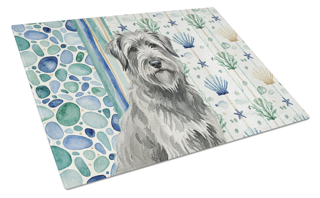 Gray Briard Coastal Sea Glass Cutting Board Tempered Glass Kitchen Cutting Surface, Heat Resistant Chopping, Non-Slip Feet, Food Prep & Serving