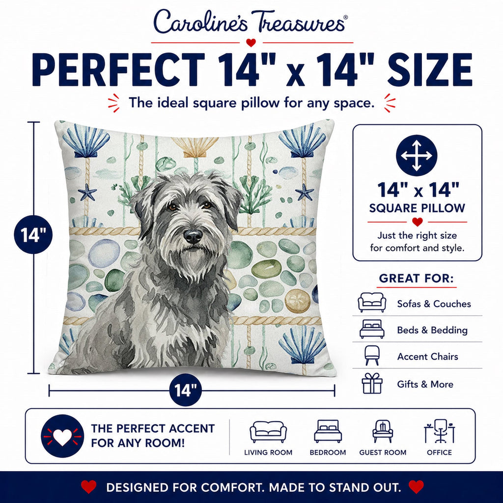 Gray Briard Coastal Sea Glass Decorative Throw Pillow 14x14 Indoor Outdoor Accent Cushion, Fabric Cover with Insert for Sofa, Bed, Porch & Living Room