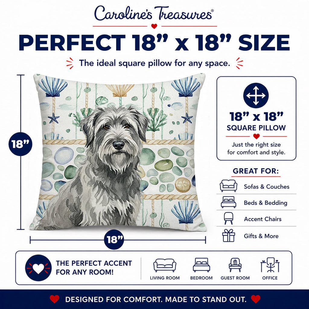 Gray Briard Coastal Sea Glass Decorative Throw Pillow 18x18 Indoor Outdoor Accent Cushion, Fabric Cover with Insert for Sofa, Bed, Porch & Living Room
