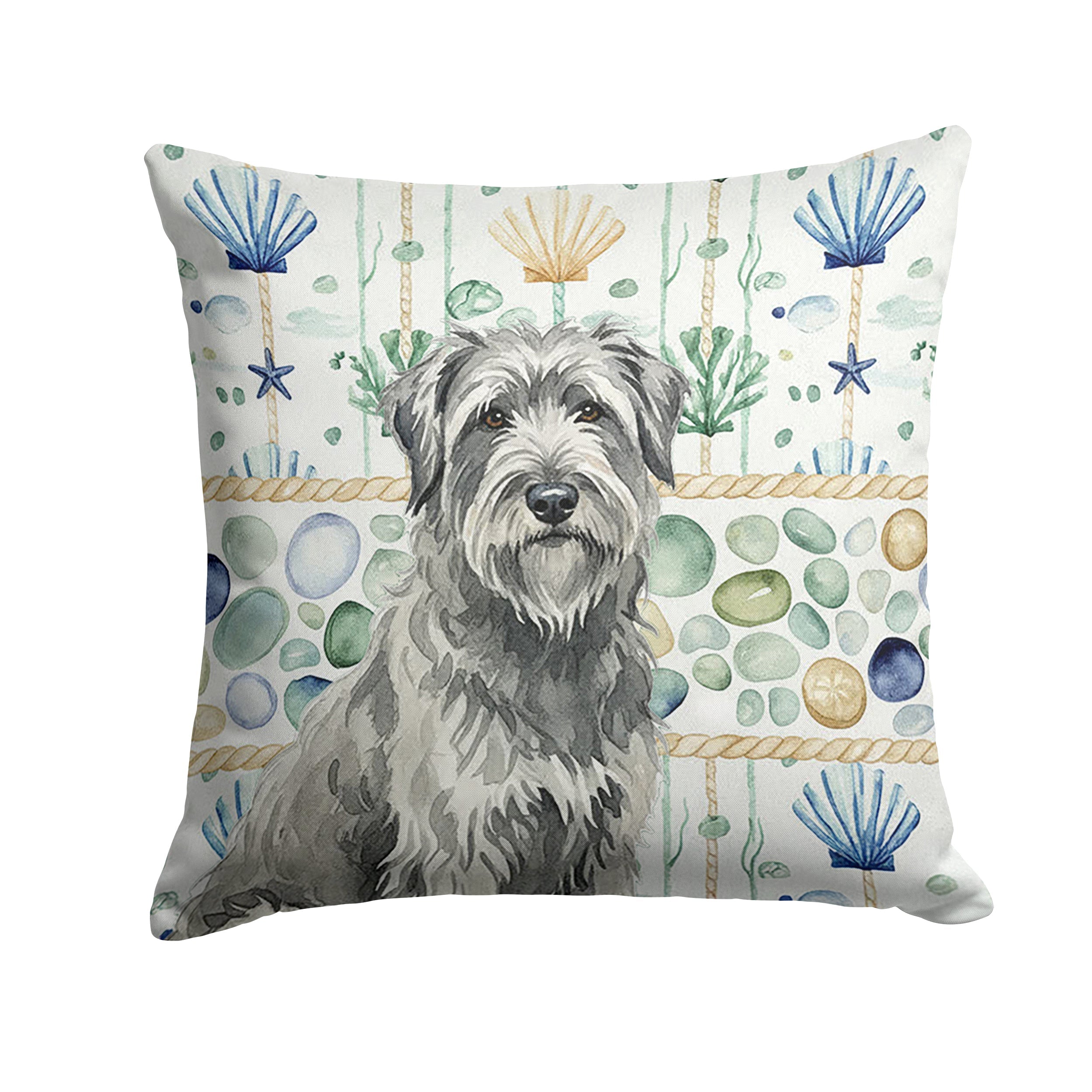 Gray Briard Coastal Sea Glass Decorative Throw Pillow 18x18 Indoor Outdoor Accent Cushion, Fabric Cover with Insert for Sofa, Bed, Porch & Living Room