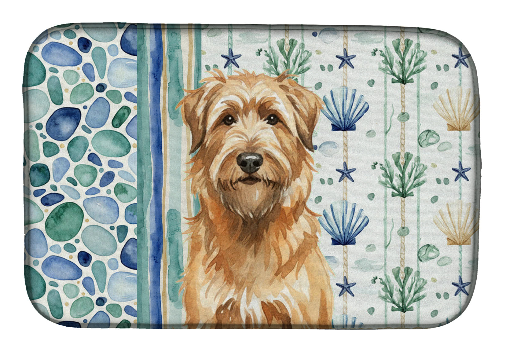 Tawny Briard Coastal Sea Glass Dish Drying Mat Absorbent Dish Drying Mat Pad for Kitchen Counter Dish Drainer Mat for Countertop, 14 x 21", Multicolor