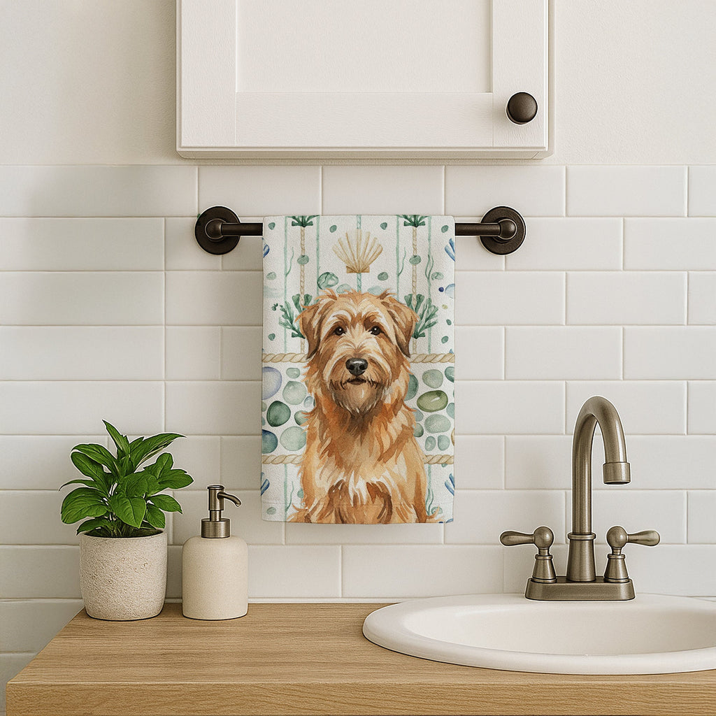 Tawny Briard Coastal Sea Glass Kitchen Towel Velour Plush Front and Cotton Loop Back Machine Washable