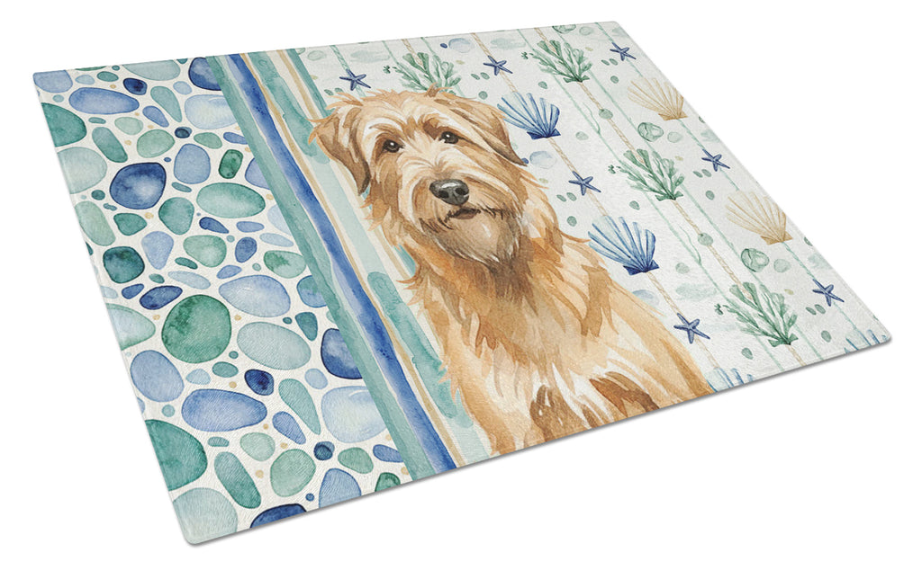 Tawny Briard Coastal Sea Glass Cutting Board Tempered Glass Kitchen Cutting Surface, Heat Resistant Chopping, Non-Slip Feet, Food Prep & Serving