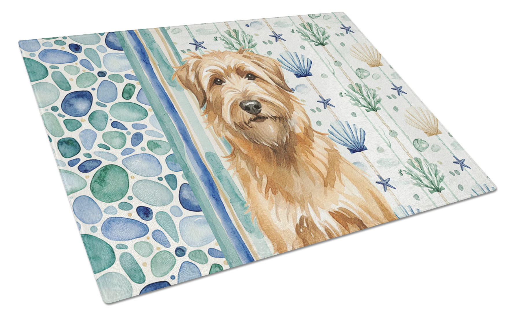Tawny Briard Coastal Sea Glass Cutting Board Tempered Glass Kitchen Cutting Surface, Heat Resistant Chopping, Non-Slip Feet, Food Prep & Serving