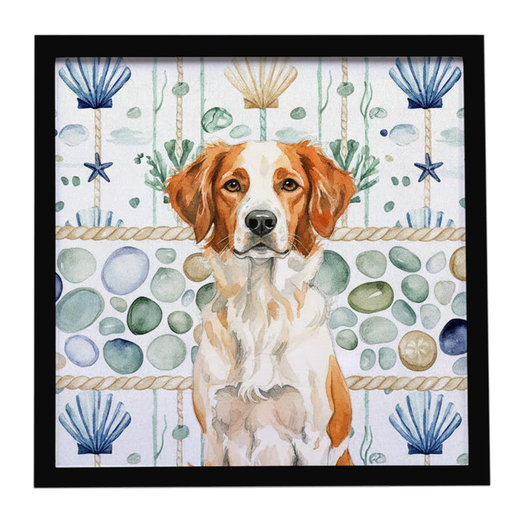 Orange and White Brittany Coastal Sea Glass Framed Metal Print Bathroom, Kitchen, Office, Home Decor Wall Art Ready to Hang, Square, 8X8