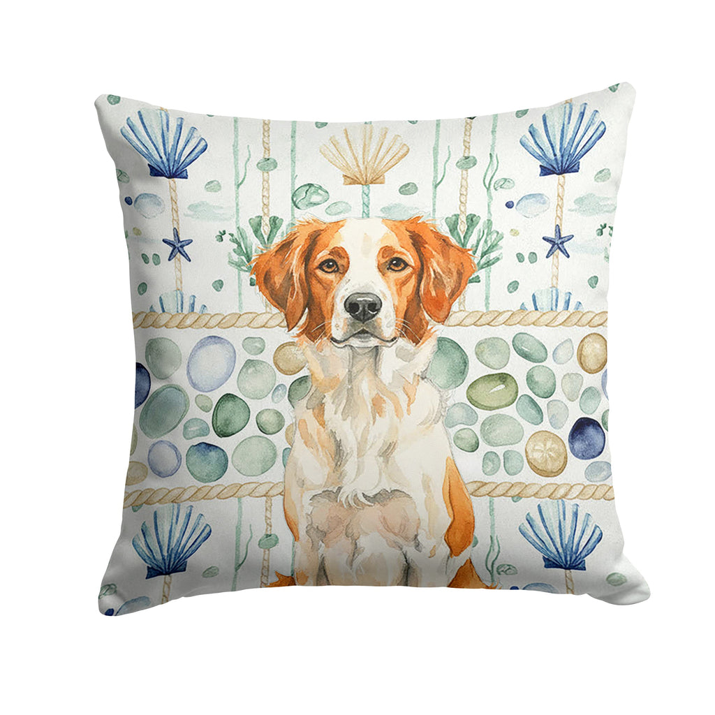 Orange and White Brittany Coastal Sea Glass Decorative Throw Pillow 14x14 Indoor Outdoor Accent Cushion, Fabric Cover with Insert for Sofa, Bed, Porch & Living Room