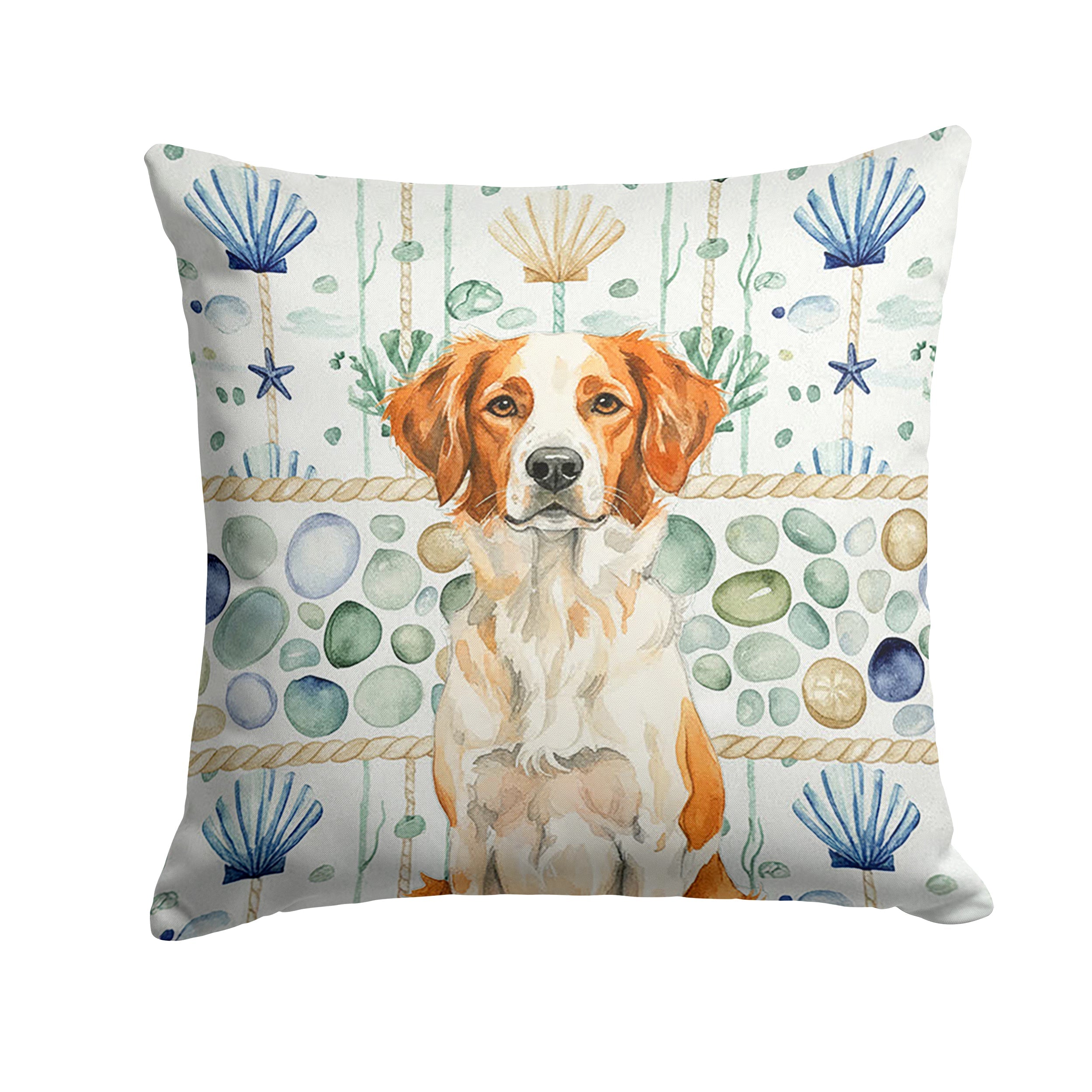 Orange and White Brittany Coastal Sea Glass Decorative Throw Pillow 14x14 Indoor Outdoor Accent Cushion, Fabric Cover with Insert for Sofa, Bed, Porch & Living Room