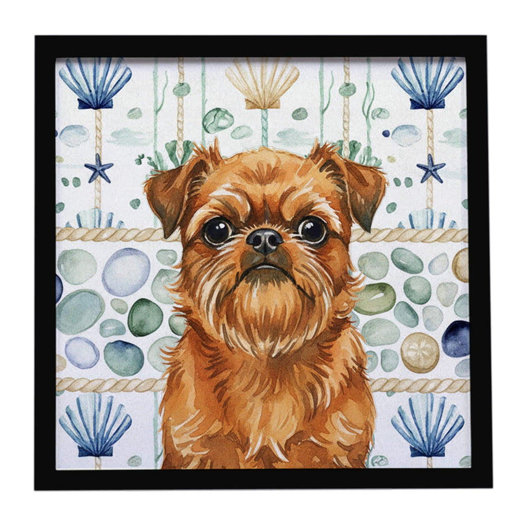 Belge Brussels Griffon Coastal Sea Glass Framed Metal Print Bathroom, Kitchen, Office, Home Decor Wall Art Ready to Hang, Square, 8X8