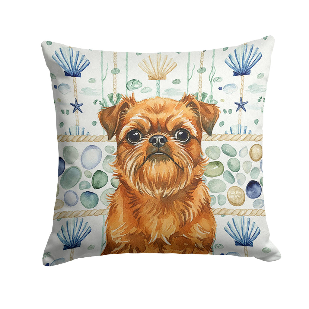 Belge Brussels Griffon Coastal Sea Glass Decorative Throw Pillow 18x18 Indoor Outdoor Accent Cushion, Fabric Cover with Insert for Sofa, Bed, Porch & Living Room