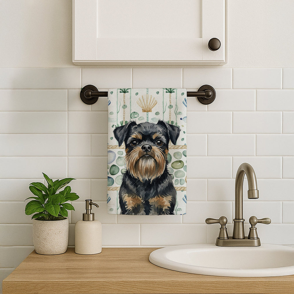 Black and Tan Brussels Griffon Coastal Sea Glass Kitchen Towel Velour Plush Front and Cotton Loop Back Machine Washable