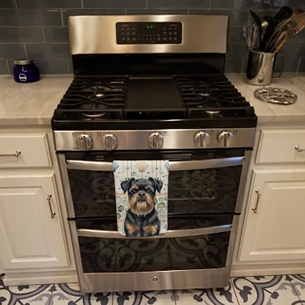 Black and Tan Brussels Griffon Coastal Sea Glass Kitchen Towel Velour Plush Front and Cotton Loop Back Machine Washable