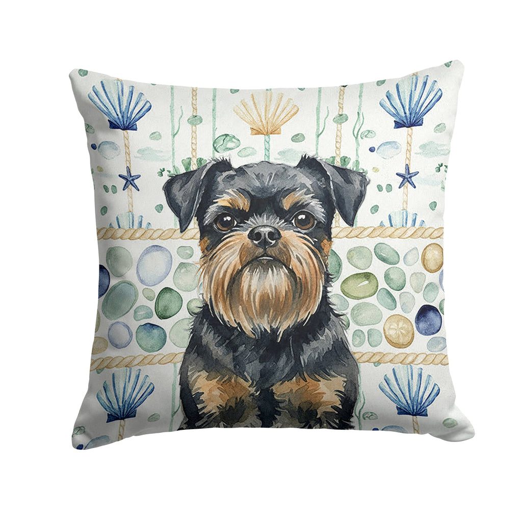 Black and Tan Brussels Griffon Coastal Sea Glass Decorative Throw Pillow 14x14 Indoor Outdoor Accent Cushion, Fabric Cover with Insert for Sofa, Bed, Porch & Living Room