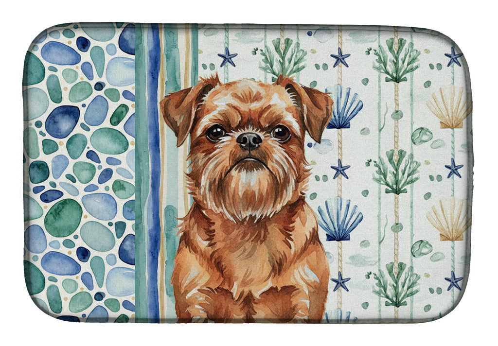 Red Brussels Griffon Coastal Sea Glass Dish Drying Mat Absorbent Dish Drying Mat Pad for Kitchen Counter Dish Drainer Mat for Countertop, 14 x 21", Multicolor