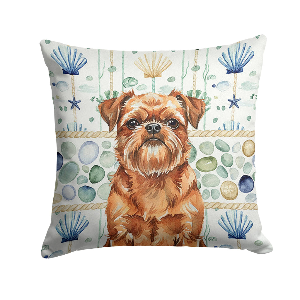 Red Brussels Griffon Coastal Sea Glass Decorative Throw Pillow 14x14 Indoor Outdoor Accent Cushion, Fabric Cover with Insert for Sofa, Bed, Porch & Living Room