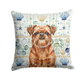 Red Brussels Griffon Coastal Sea Glass Decorative Throw Pillow 18x18 Indoor Outdoor Accent Cushion, Fabric Cover with Insert for Sofa, Bed, Porch & Living Room