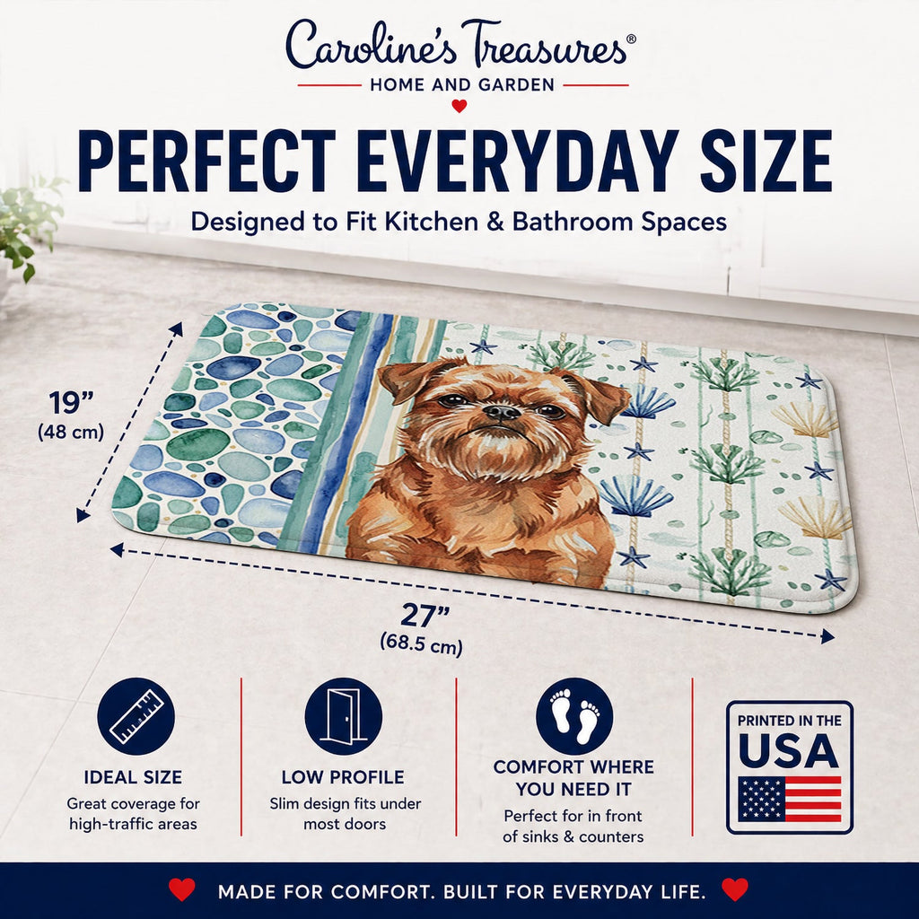Red Brussels Griffon Coastal Sea Glass Memory Foam Kitchen Mat Machine Washable Anti-Fatigue Cushion Comfort Bath or Kitchen Rug