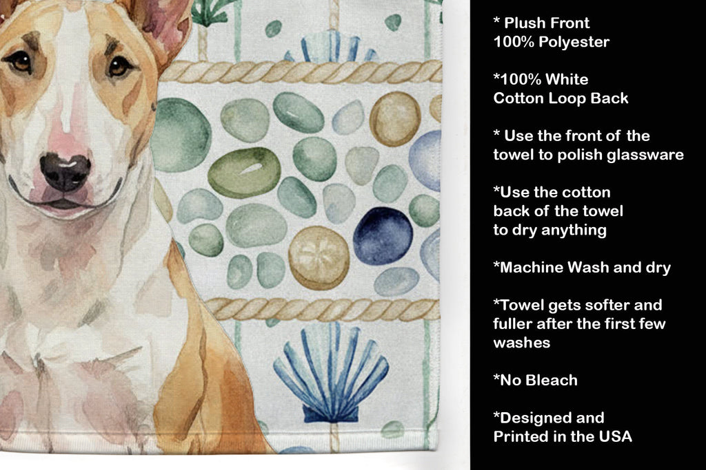 Fawn and White Bull Terrier Coastal Sea Glass Kitchen Towel Velour Plush Front and Cotton Loop Back Machine Washable
