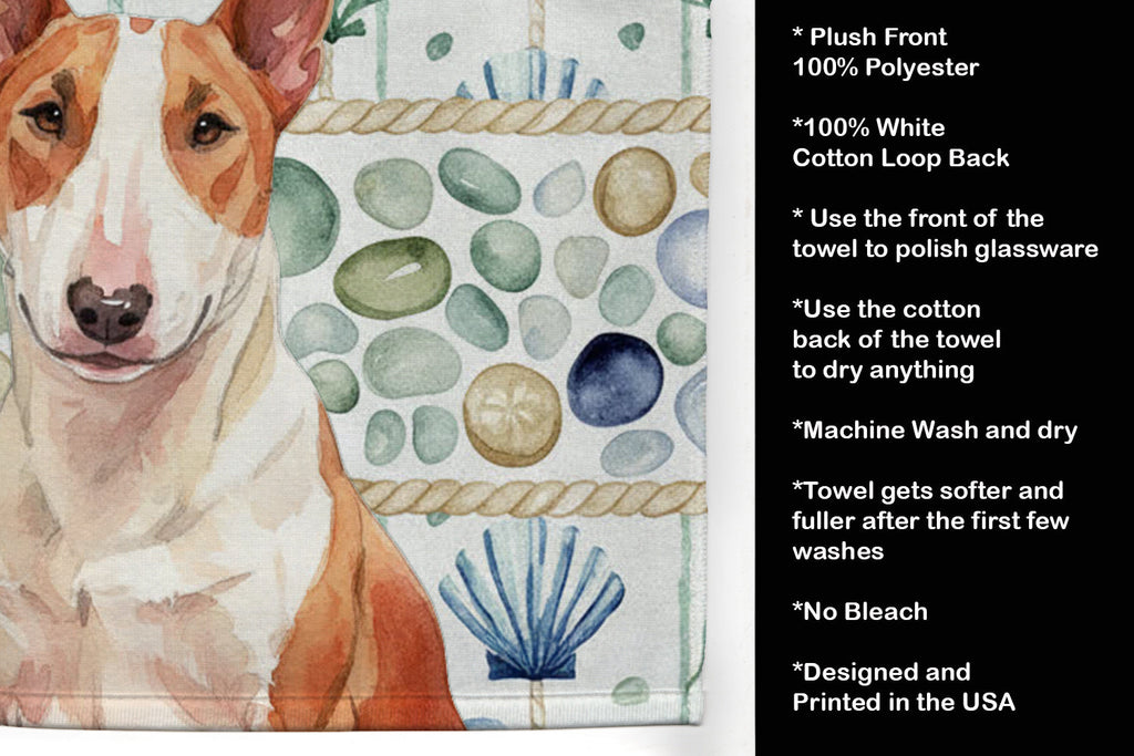 Red and White Bull Terrier Coastal Sea Glass Kitchen Towel Velour Plush Front and Cotton Loop Back Machine Washable
