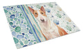Red and White Bull Terrier Coastal Sea Glass Cutting Board Tempered Glass Kitchen Cutting Surface, Heat Resistant Chopping, Non-Slip Feet, Food Prep & Serving