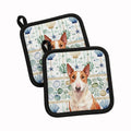 Red and White Bull Terrier Coastal Sea Glass Pot Holder Set of 2 Heat Resistant Quilted Hot Pads 7.5 x 7.5 Inch, Insulated Kitchen Trivets for Cooking & Baking