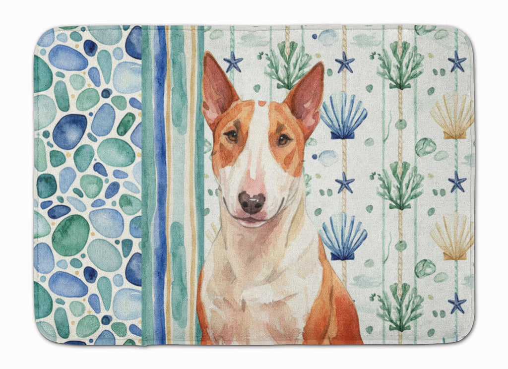 Red and White Bull Terrier Coastal Sea Glass Memory Foam Kitchen Mat Machine Washable Anti-Fatigue Cushion Comfort Bath or Kitchen Rug