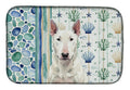 White Bull Terrier Coastal Sea Glass Dish Drying Mat Absorbent Dish Drying Mat Pad for Kitchen Counter Dish Drainer Mat for Countertop, 14 x 21", Multicolor