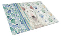 White Bull Terrier Coastal Sea Glass Cutting Board Tempered Glass Kitchen Cutting Surface, Heat Resistant Chopping, Non-Slip Feet, Food Prep & Serving