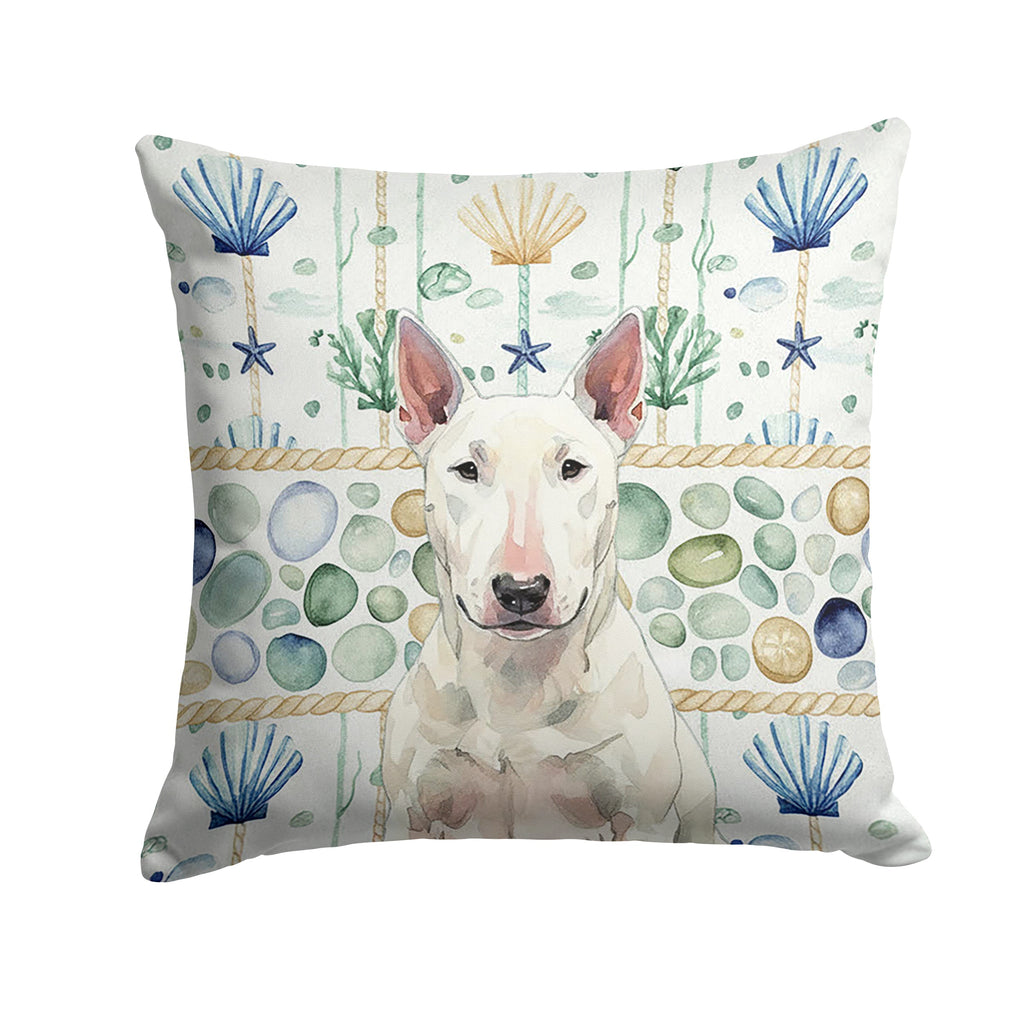 White Bull Terrier Coastal Sea Glass Decorative Throw Pillow 18x18 Indoor Outdoor Accent Cushion, Fabric Cover with Insert for Sofa, Bed, Porch & Living Room