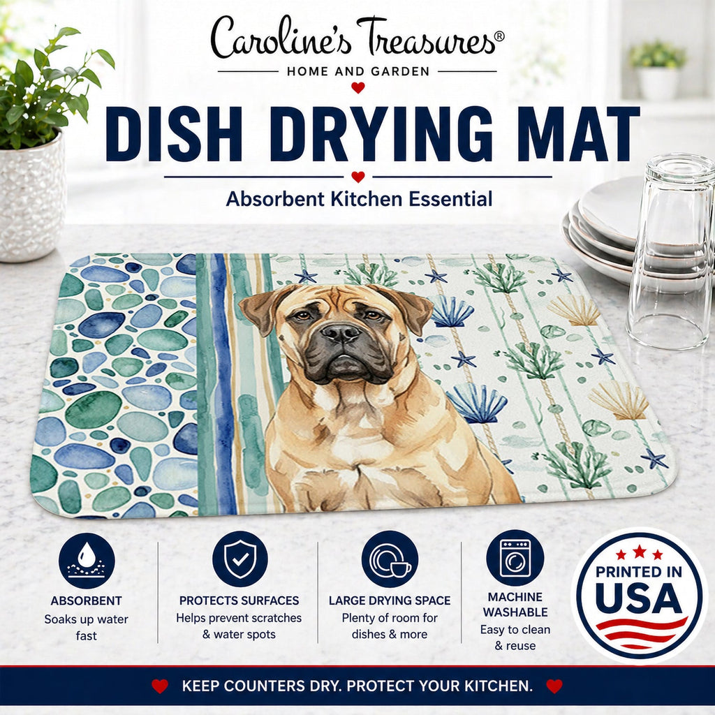 Bullmastiff Coastal Sea Glass Dish Drying Mat Absorbent Dish Drying Mat Pad for Kitchen Counter Dish Drainer Mat for Countertop, 14 x 21", Multicolor