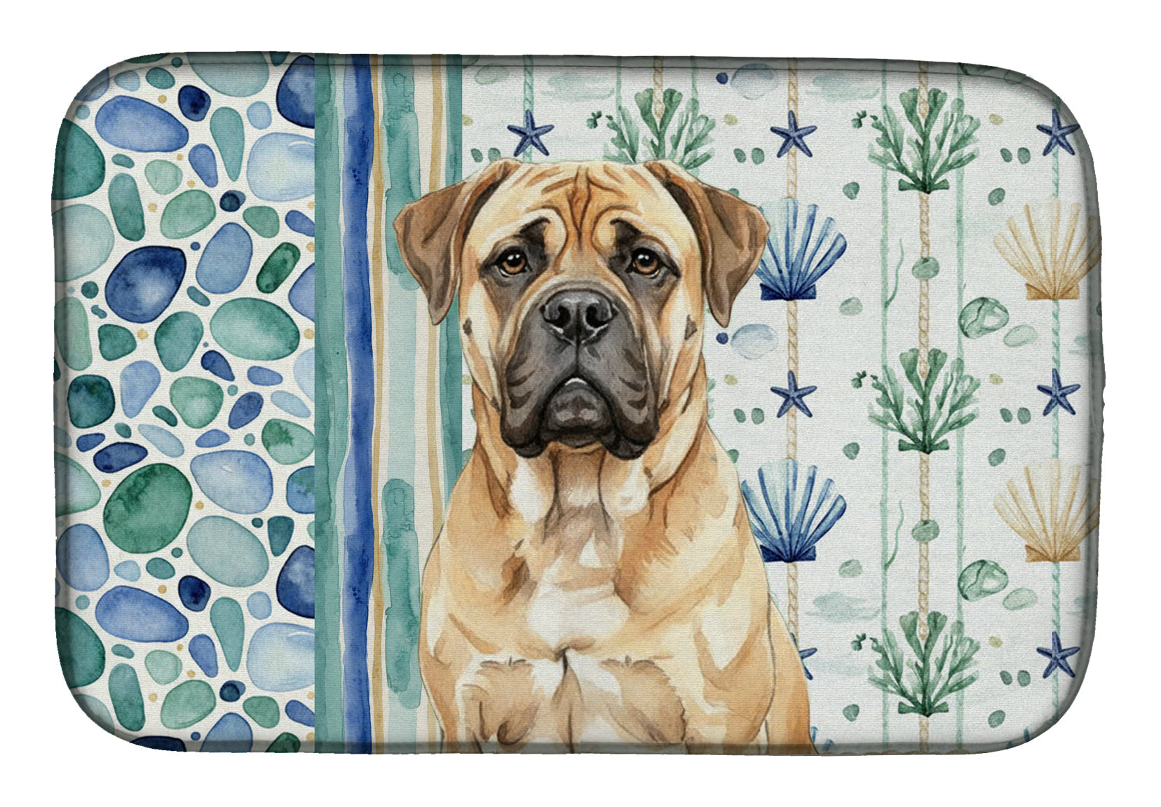 Bullmastiff Coastal Sea Glass Dish Drying Mat Absorbent Dish Drying Mat Pad for Kitchen Counter Dish Drainer Mat for Countertop, 14 x 21", Multicolor