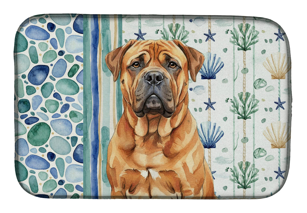 Red Bullmastiff Coastal Sea Glass Dish Drying Mat Absorbent Dish Drying Mat Pad for Kitchen Counter Dish Drainer Mat for Countertop, 14 x 21", Multicolor