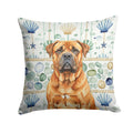 Red Bullmastiff Coastal Sea Glass Decorative Throw Pillow 14x14 Indoor Outdoor Accent Cushion, Fabric Cover with Insert for Sofa, Bed, Porch & Living Room