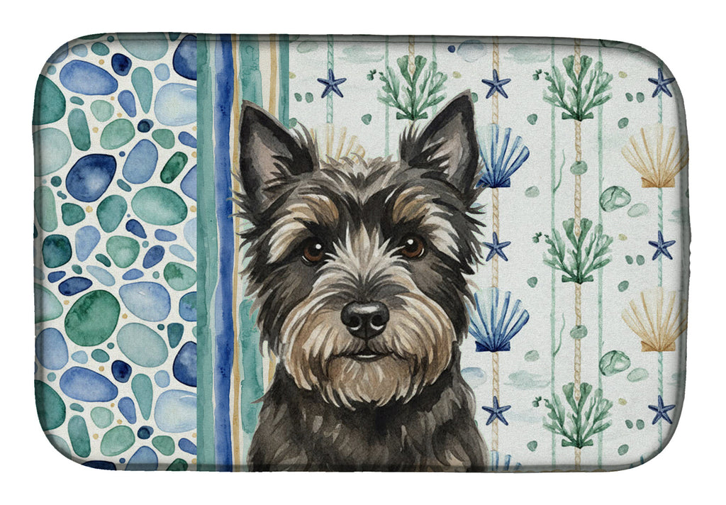 Black Cairn Terrier Coastal Sea Glass Dish Drying Mat Absorbent Dish Drying Mat Pad for Kitchen Counter Dish Drainer Mat for Countertop, 14 x 21", Multicolor